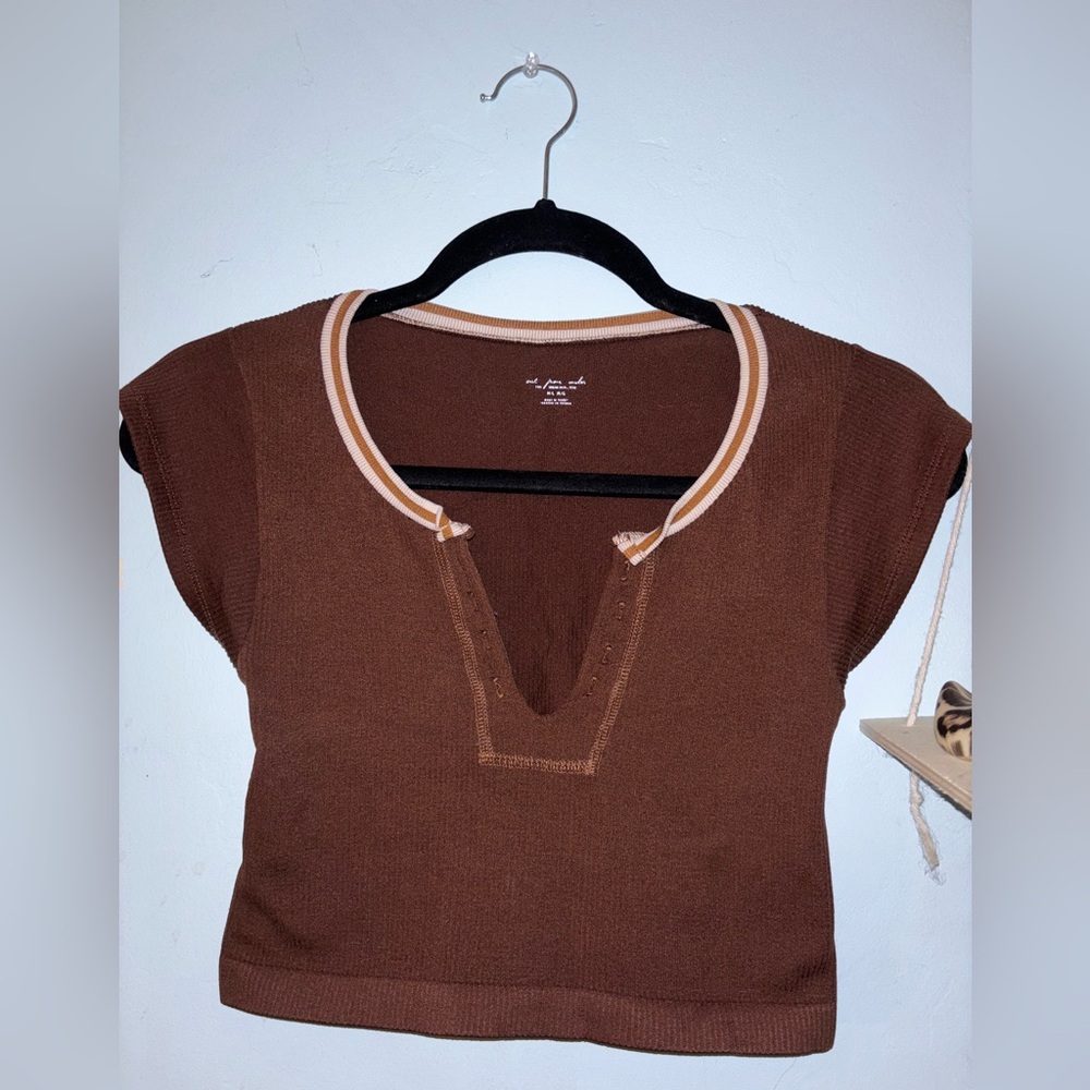 Urban Outfitters Brown Cap Sleeve Polo Crop Top